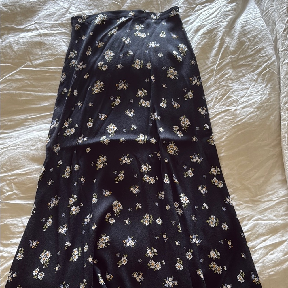 Reformation Black Floral A-Line Skirt
